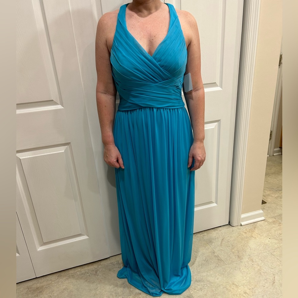 Turquoise Bridesmaids dress.